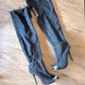 FINAL! NWOT! SEXY OVER THE KNEE DISTRESSED DENIM BOOTS